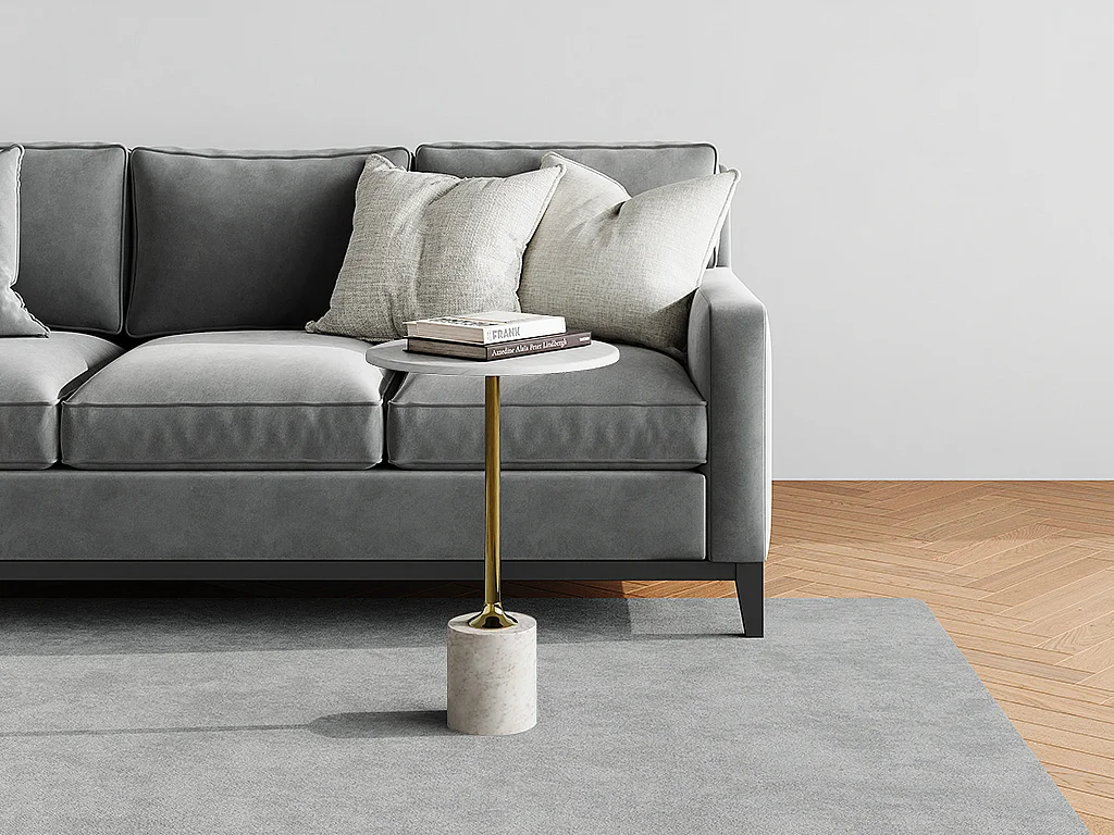 Table d'appoint en marbre et métal - Blanc et doré - GIANINA