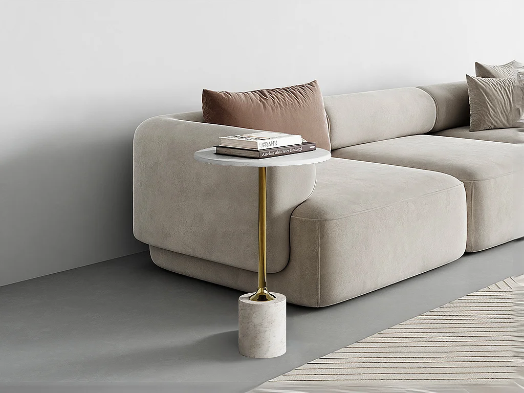 Table d'appoint en marbre et métal - Blanc et doré - GIANINA