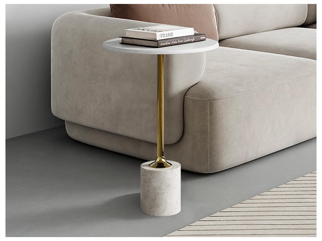 Table d'appoint en marbre et métal - Blanc et doré - GIANINA
