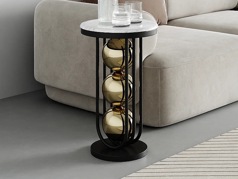 Beistelltisch - Marmor & Metall - Weiß, Schwarz & Goldfarben - NAYELI