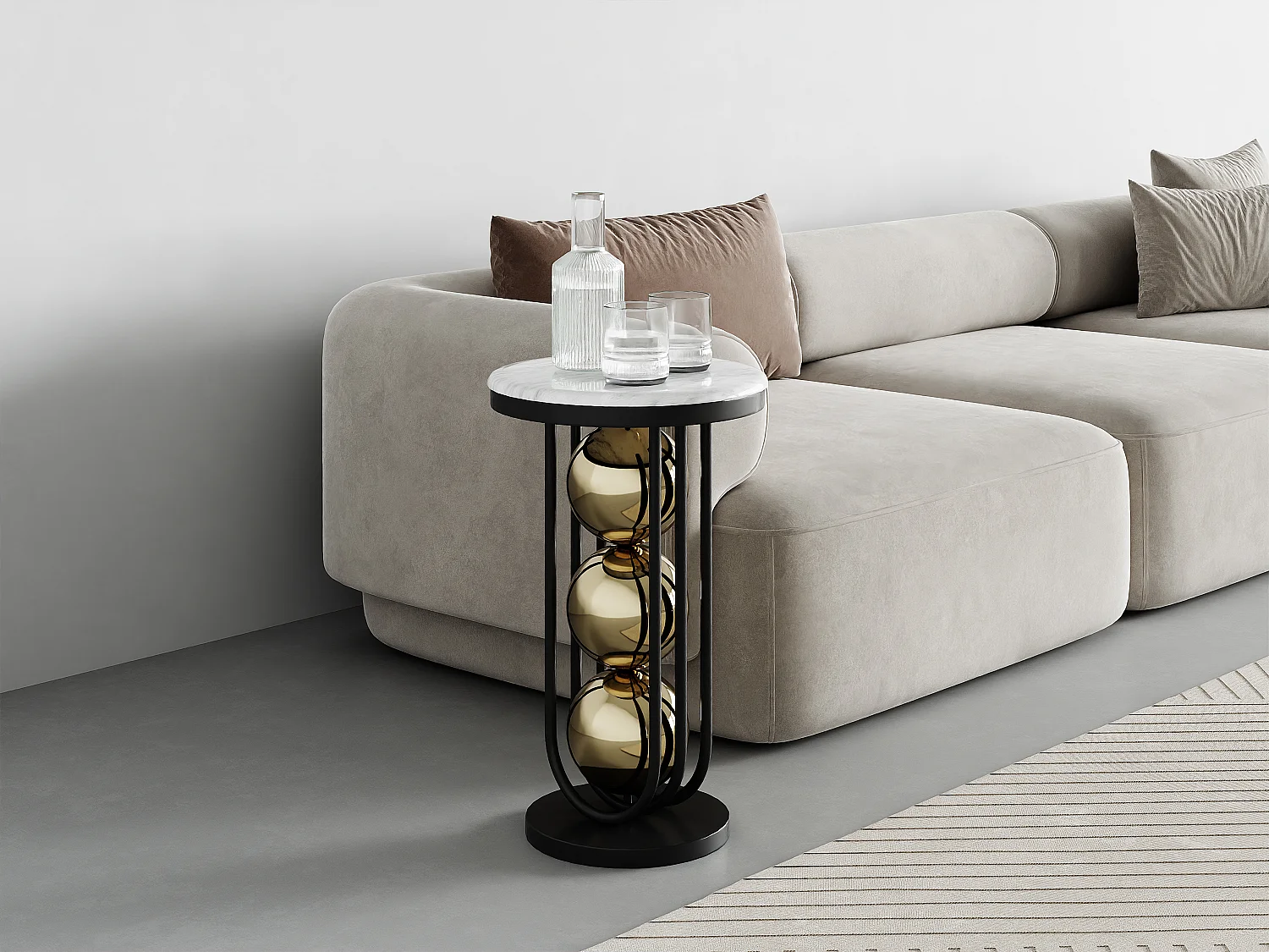 Table d'appoint en marbre et métal - Blanc, noir et doré - NAYELI
