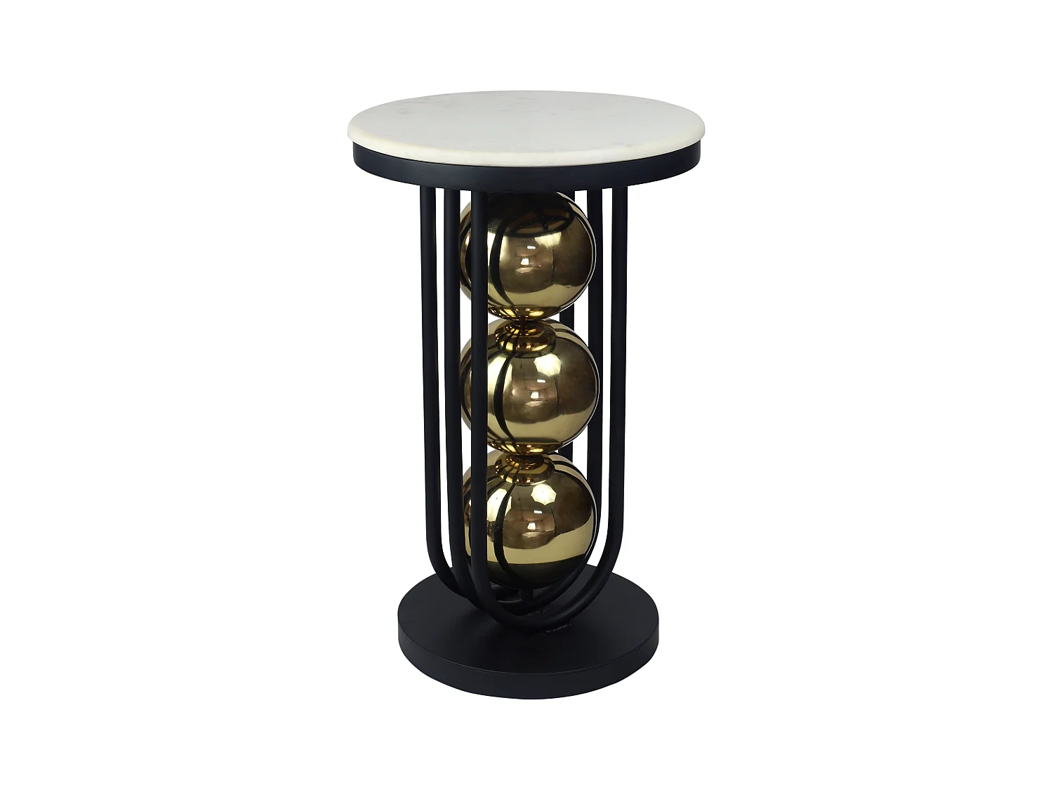 Mesa auxiliar de mármol y metal - Blanco, negro y dorado - NAYELI