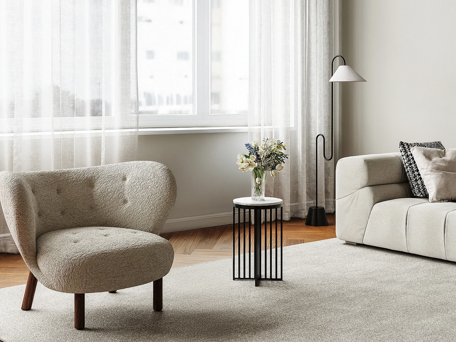 Table d'appoint en marbre et métal - Blanc et noir - LILEA