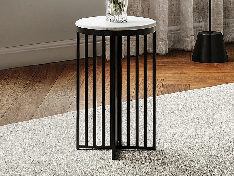 Beistelltisch - Marmor & Metall - Weiß & Schwarz - LILEA