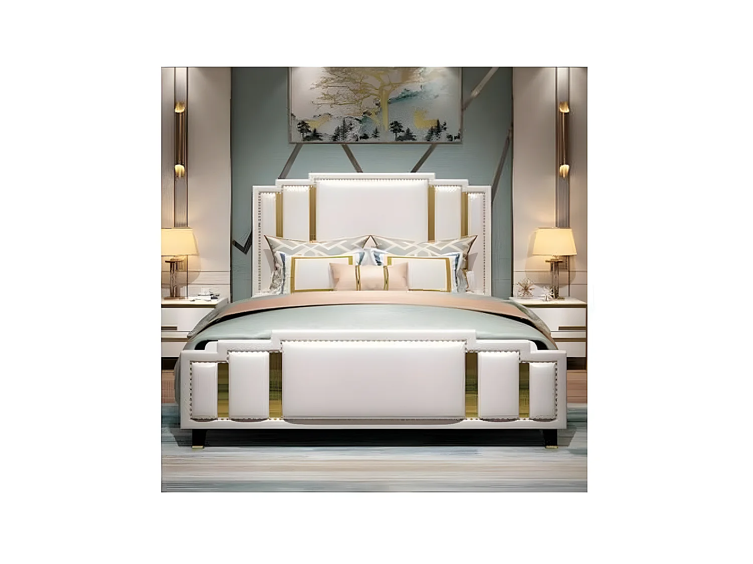 Luxus Schlafzimmer Set Design Bett 2x Nachttisch Holz Komplett 3 tlg