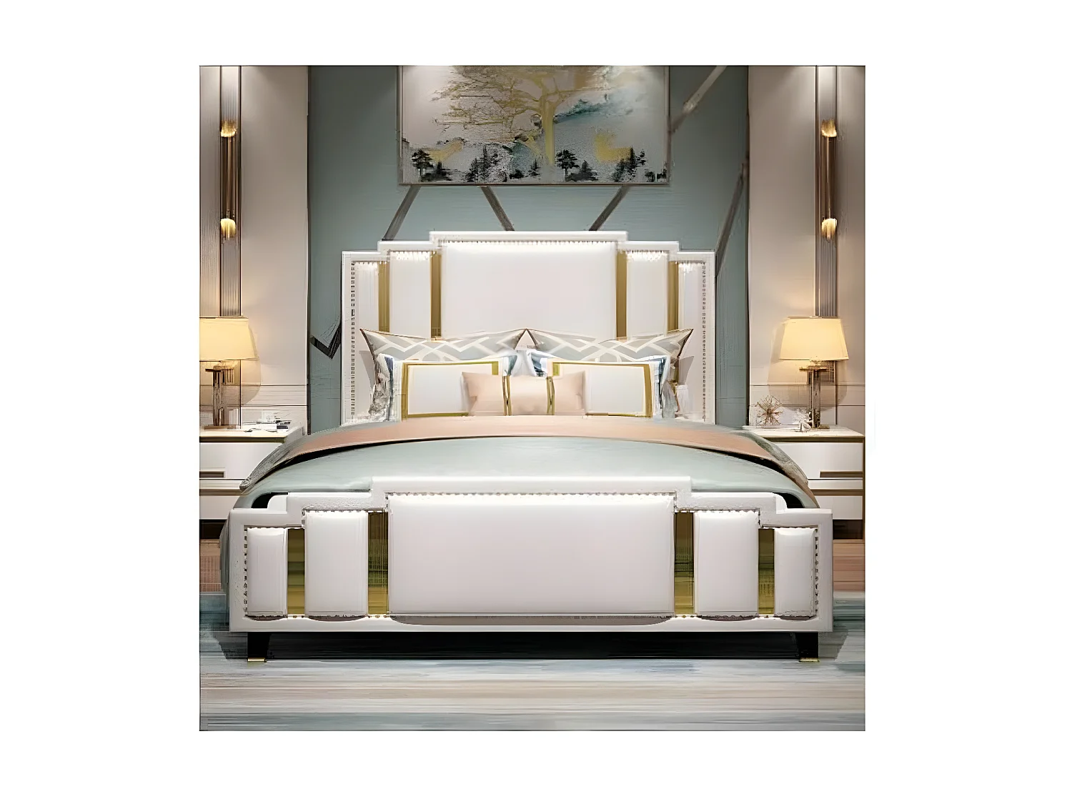 Luxus Schlafzimmer Set Design Bett 2x Nachttisch Holz Komplett 3 tlg