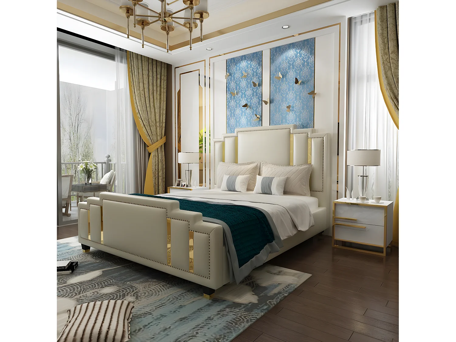 Luxus Schlafzimmer Set Design Bett 2x Nachttisch Holz Komplett 3 tlg