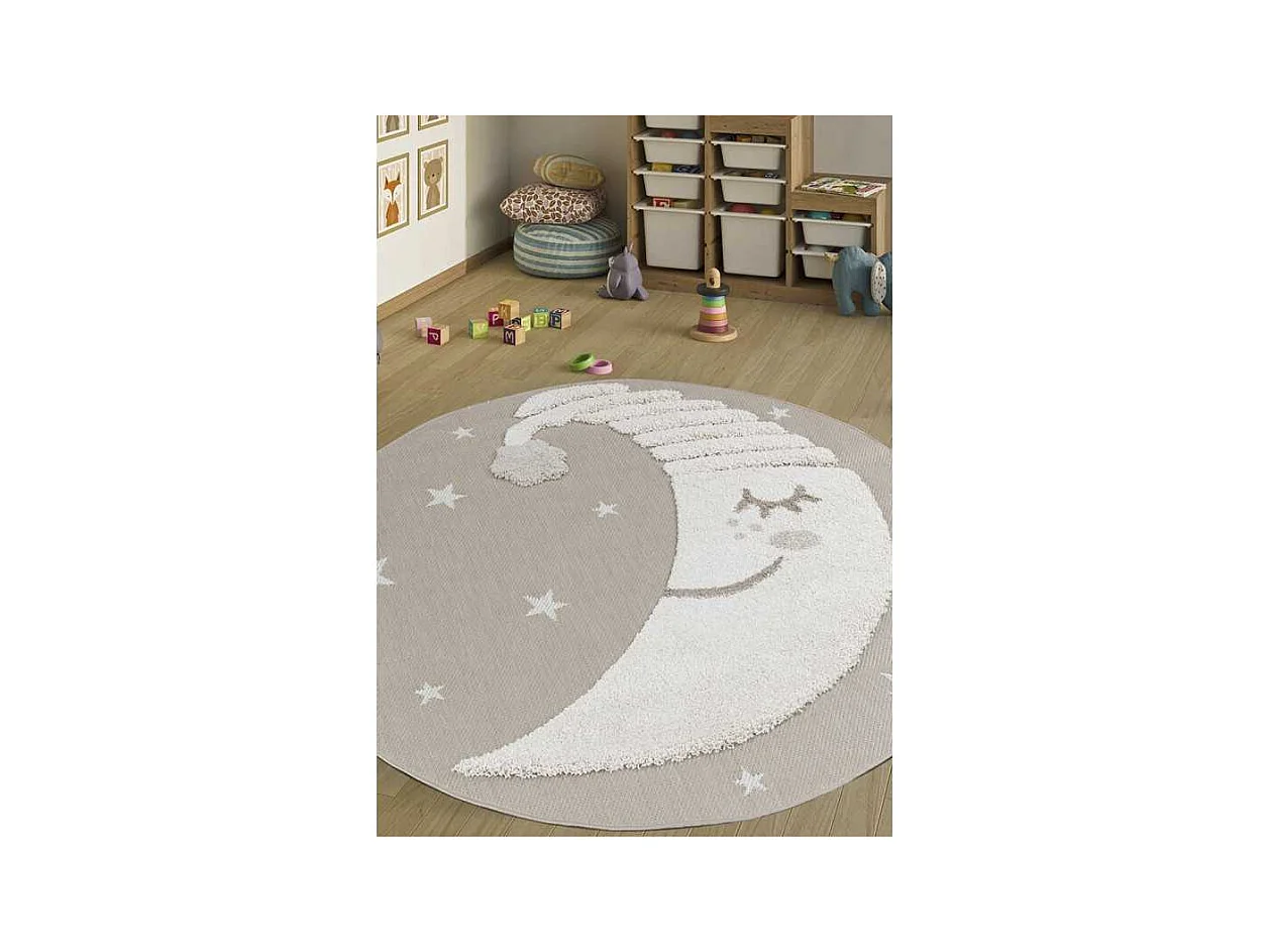 Tapis enfant lune beige - LUNA Enfants 10 Beige 120*120