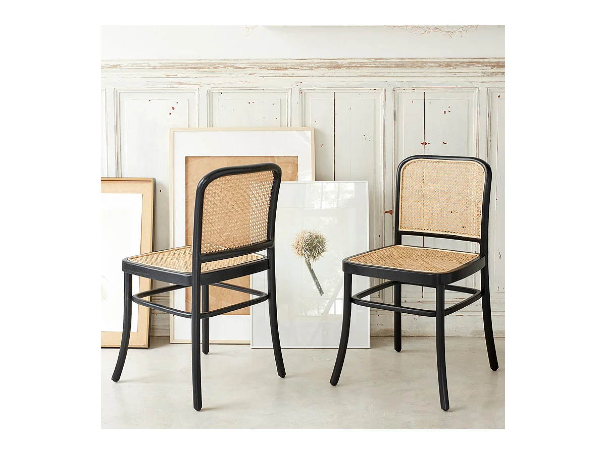 Lot de 2 chaises en acajou massif et cannage