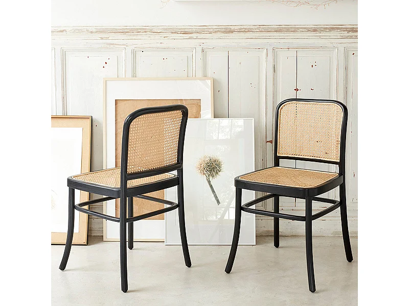 Lot de 2 chaises en acajou massif et cannage