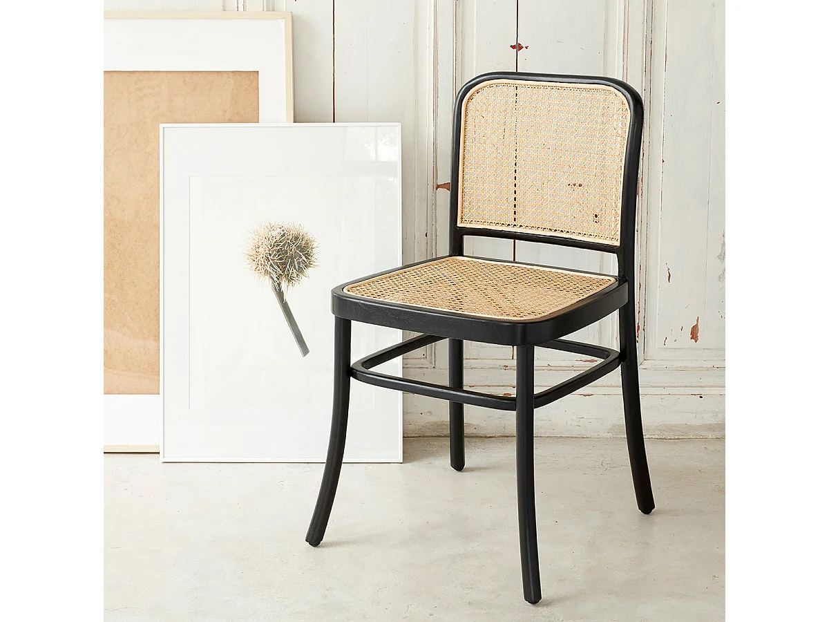 Sedia bistrot in mogano bianco e rattan