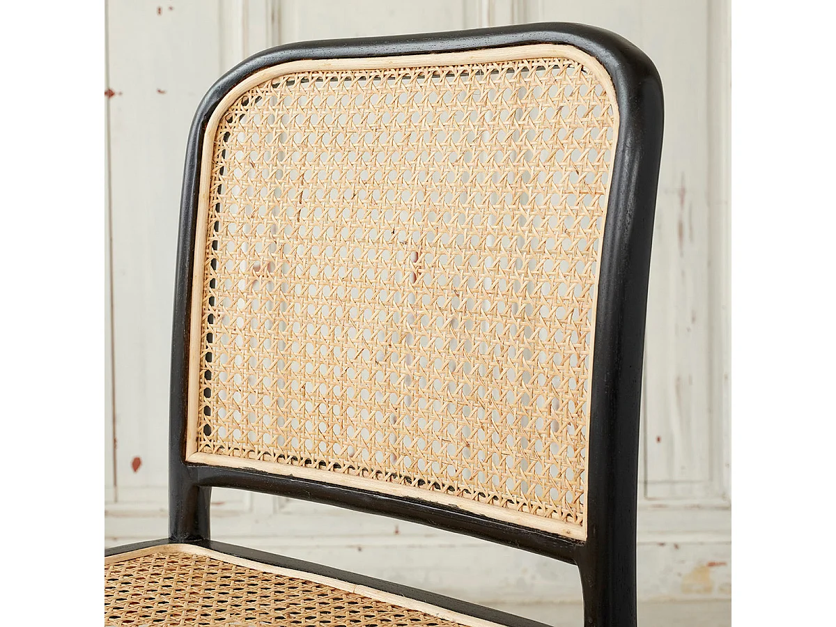 Sedia bistrot in mogano bianco e rattan