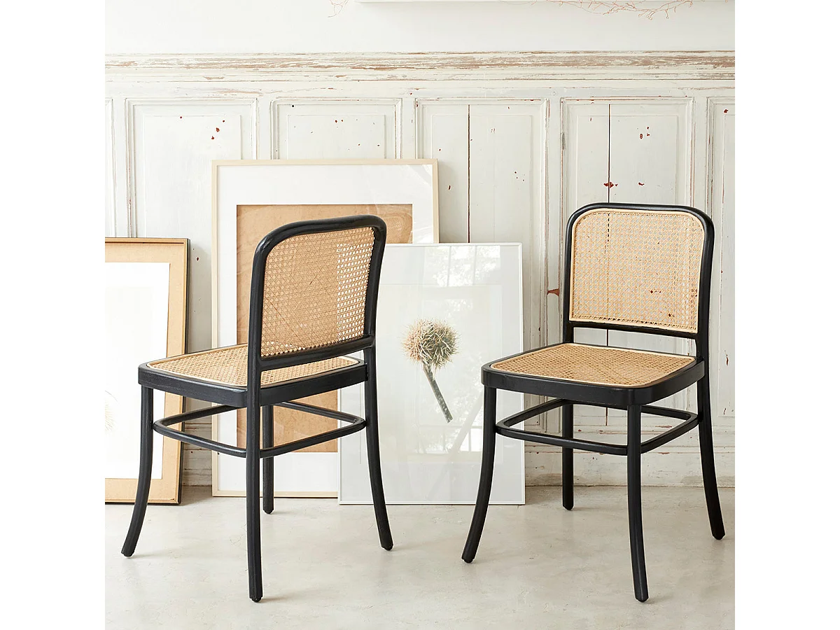 Sedia bistrot in mogano bianco e rattan