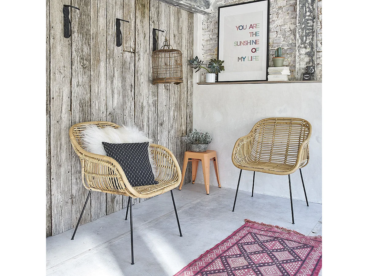 Set di 2 sedie in rattan e metallo