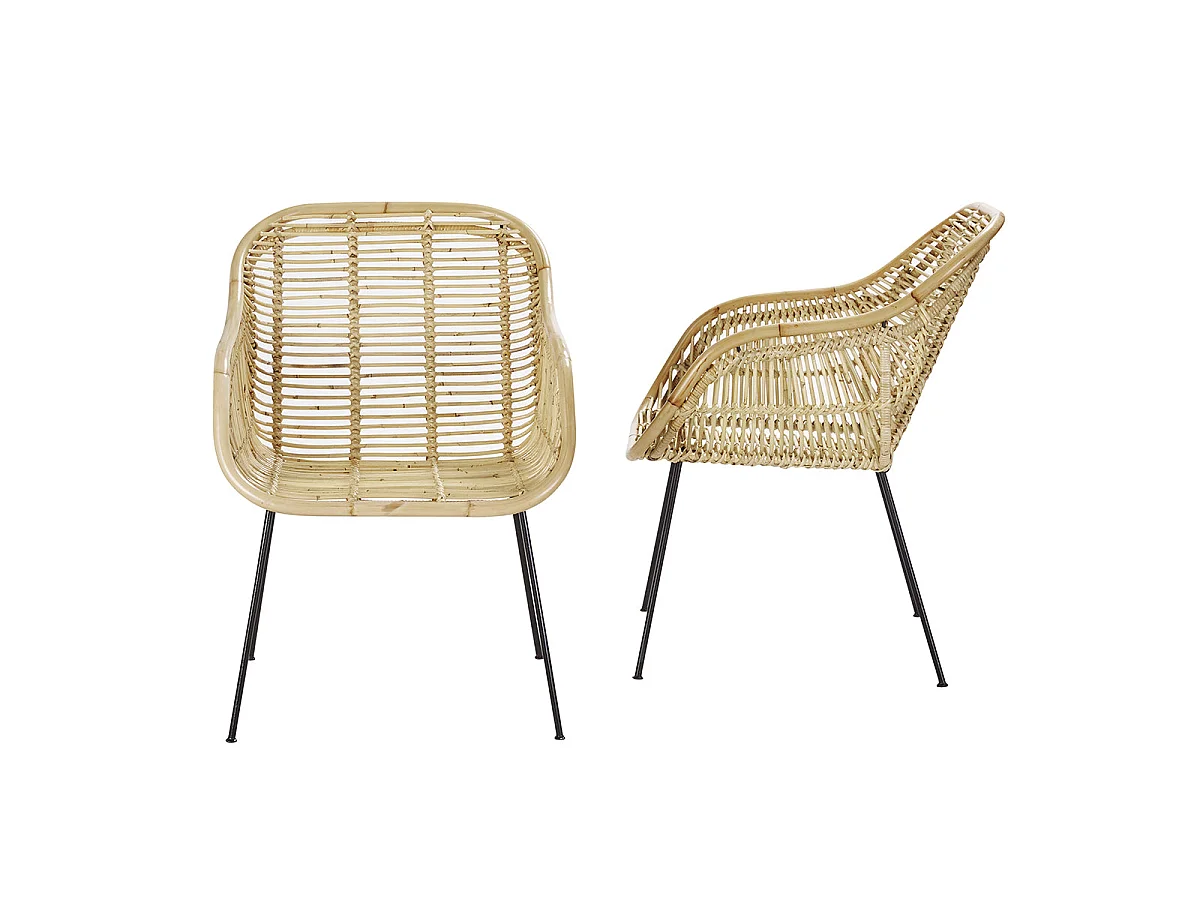 Lot de 2 fauteuils en rotin et métal