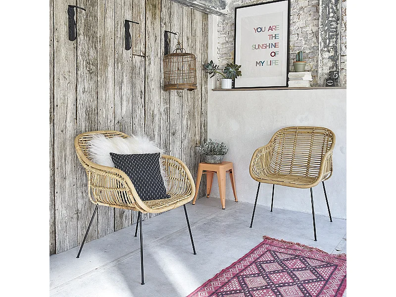 Set di 2 sedie in rattan e metallo