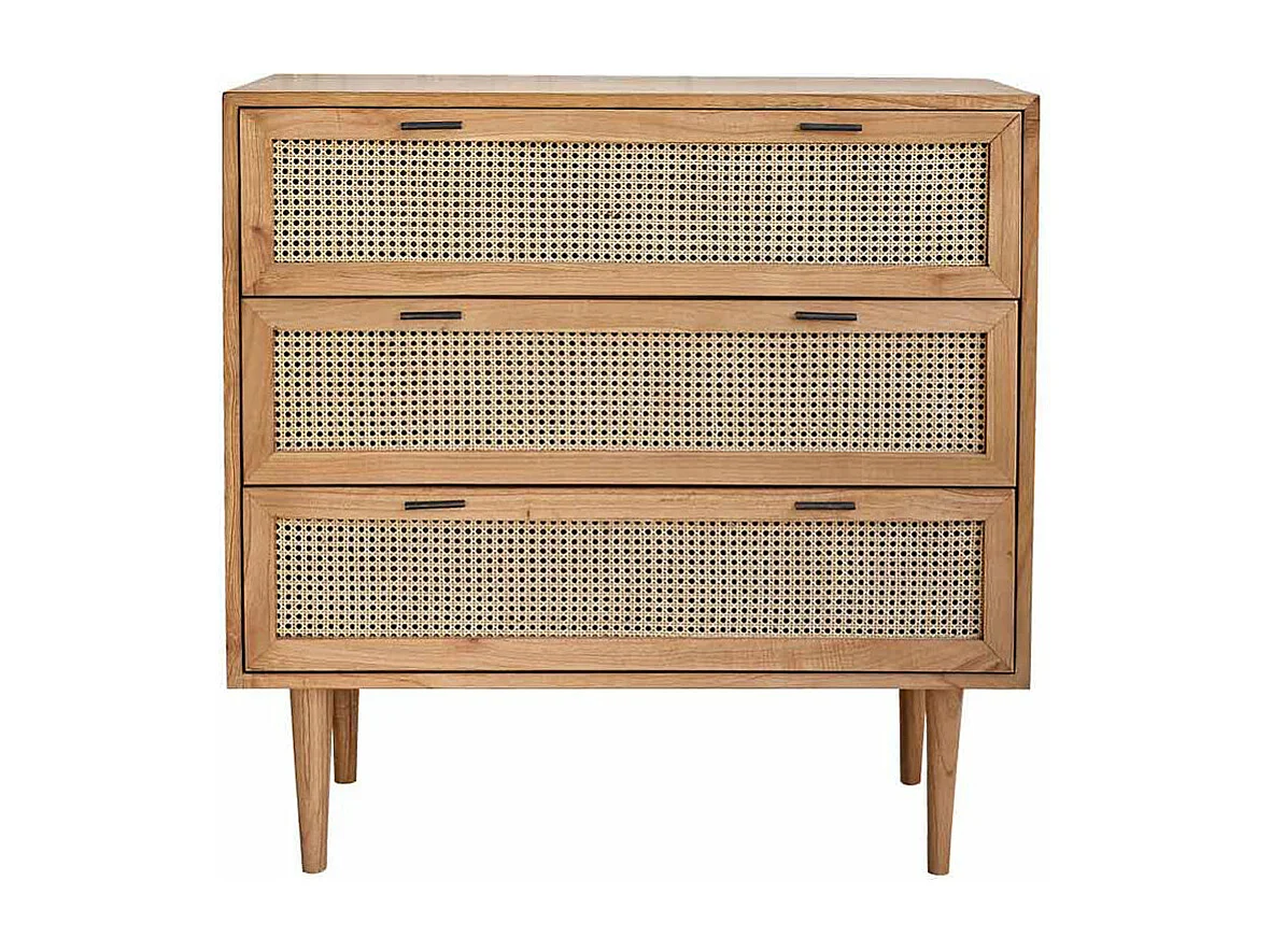 Cómoda de madera de mindi maciza y rejilla de 100 cm