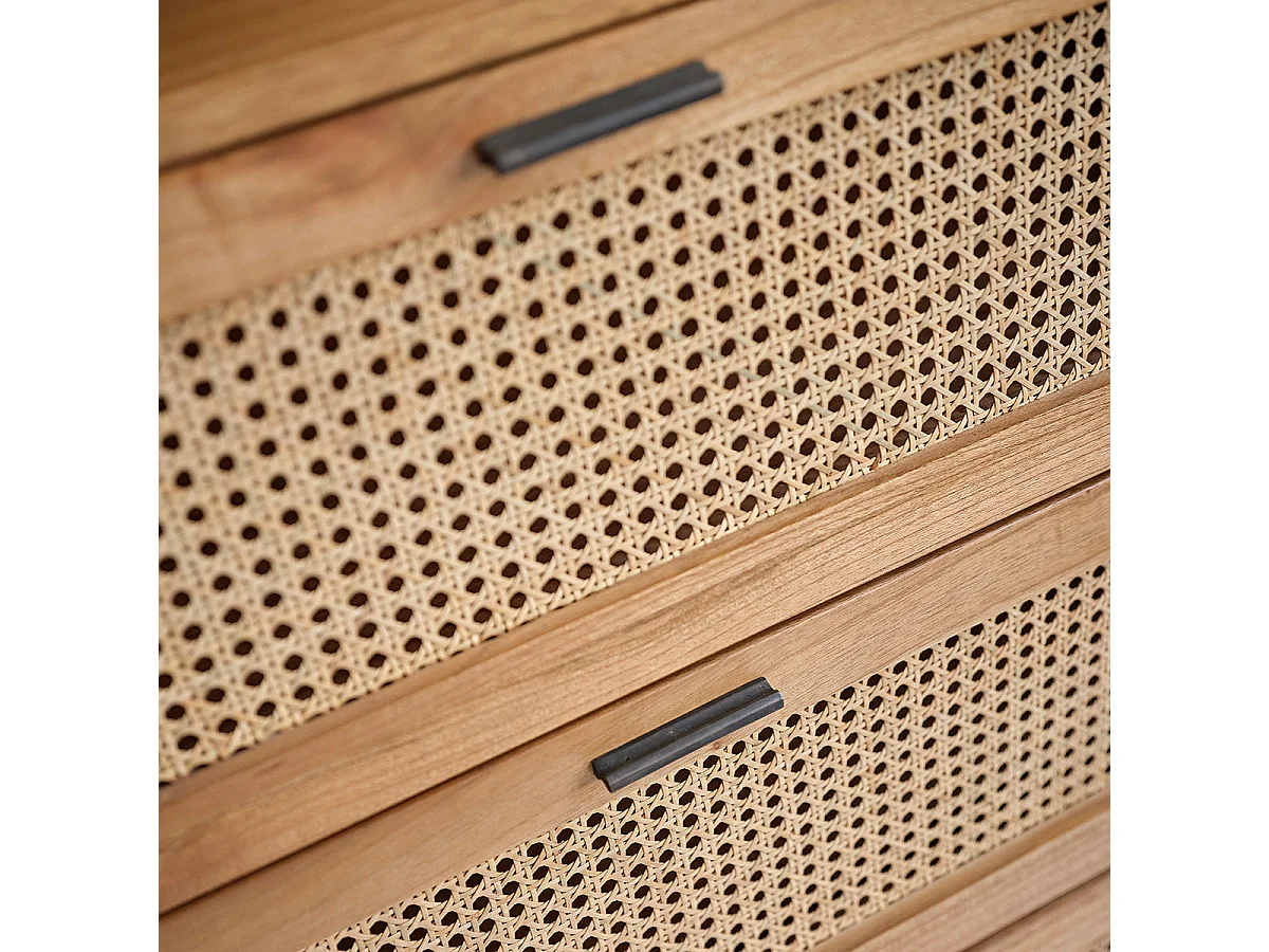 Cómoda de madera de mindi maciza y rejilla de 100 cm