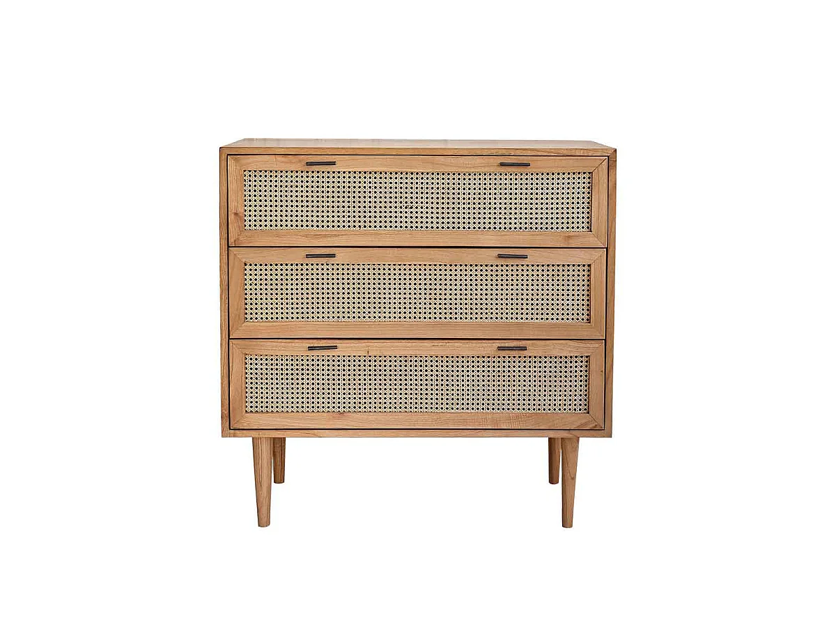 Commode en bois massif et cannage 100 cm