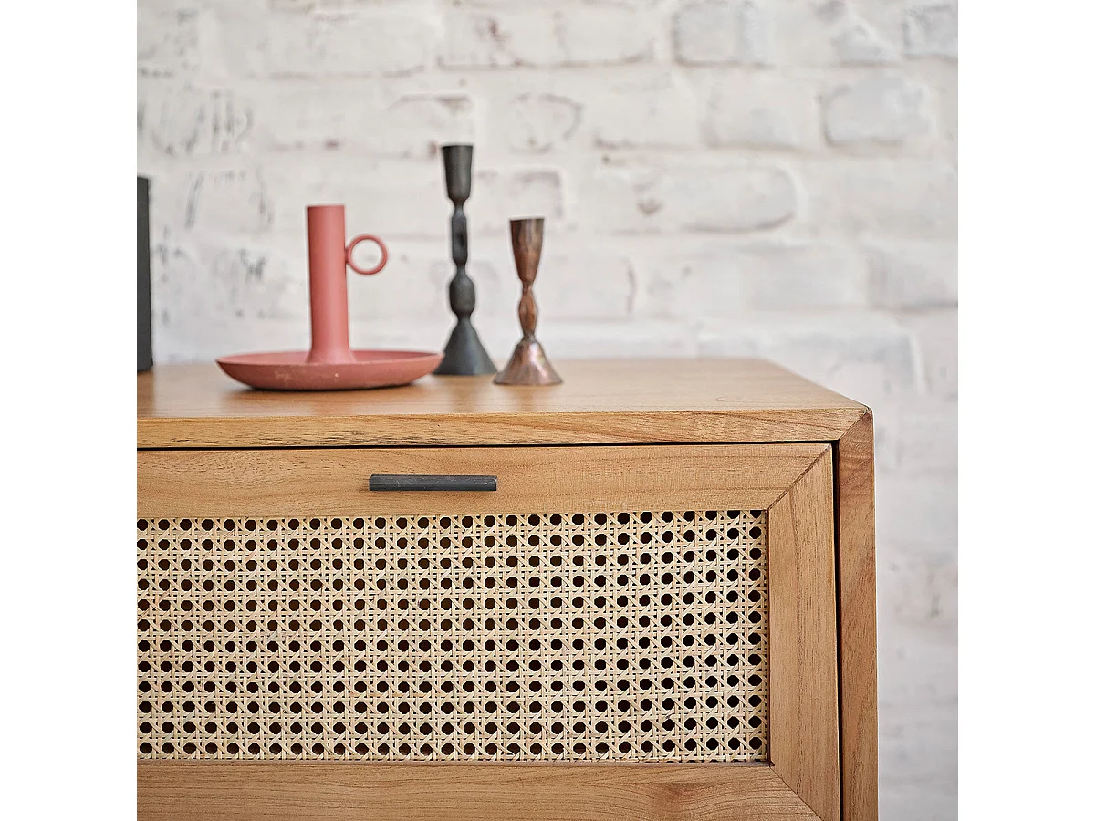 Commode en bois massif et cannage 100 cm