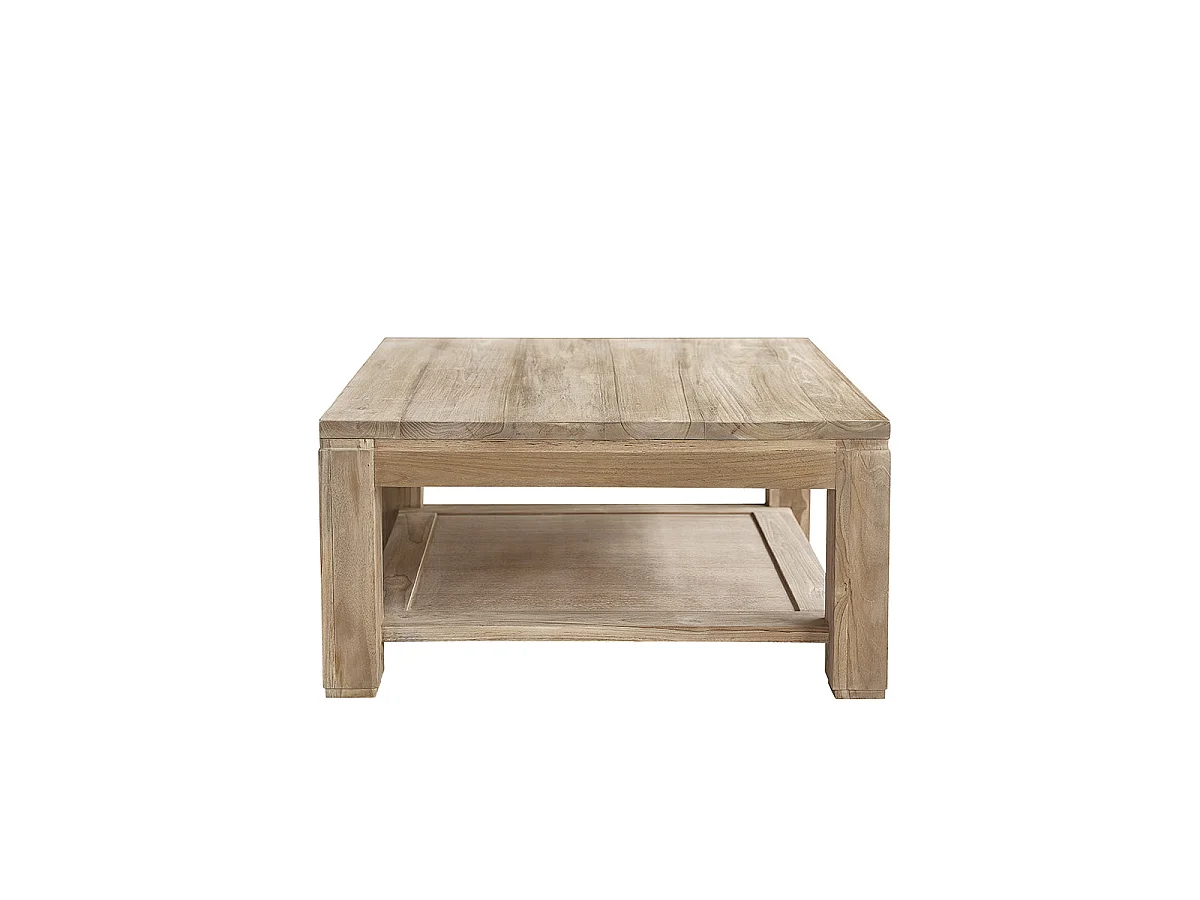 Table basse en bois de teck 80 cm double plateau