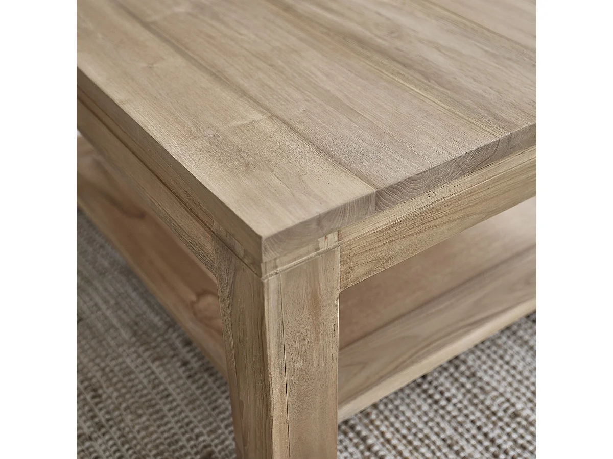 Table basse en bois de teck 80 cm double plateau