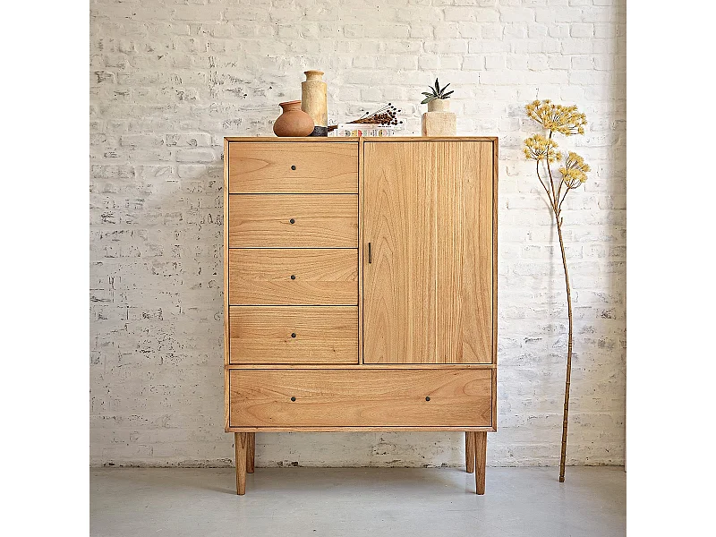 Armoire 1 portes et tiroirs en bois de mindi massif