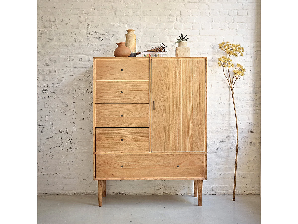 Armoire 1 portes et tiroirs en bois de mindi massif