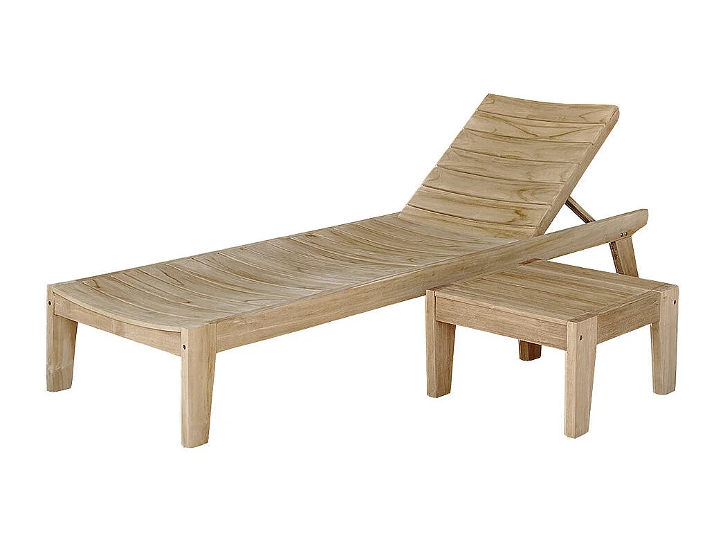 Conjunto de tumbona y mesa de centro de madera de teca maciza