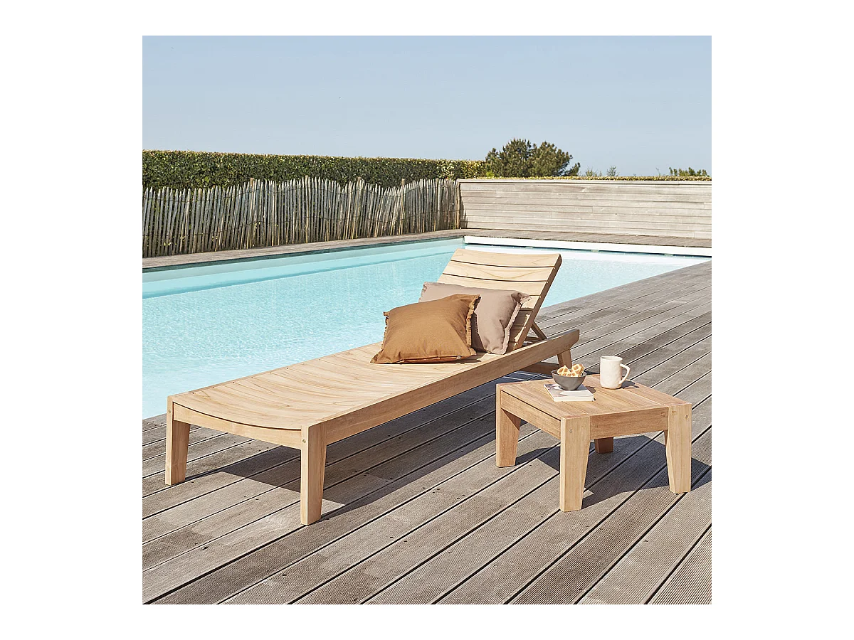 Ensemble bain de soleil et table basse en teck massif