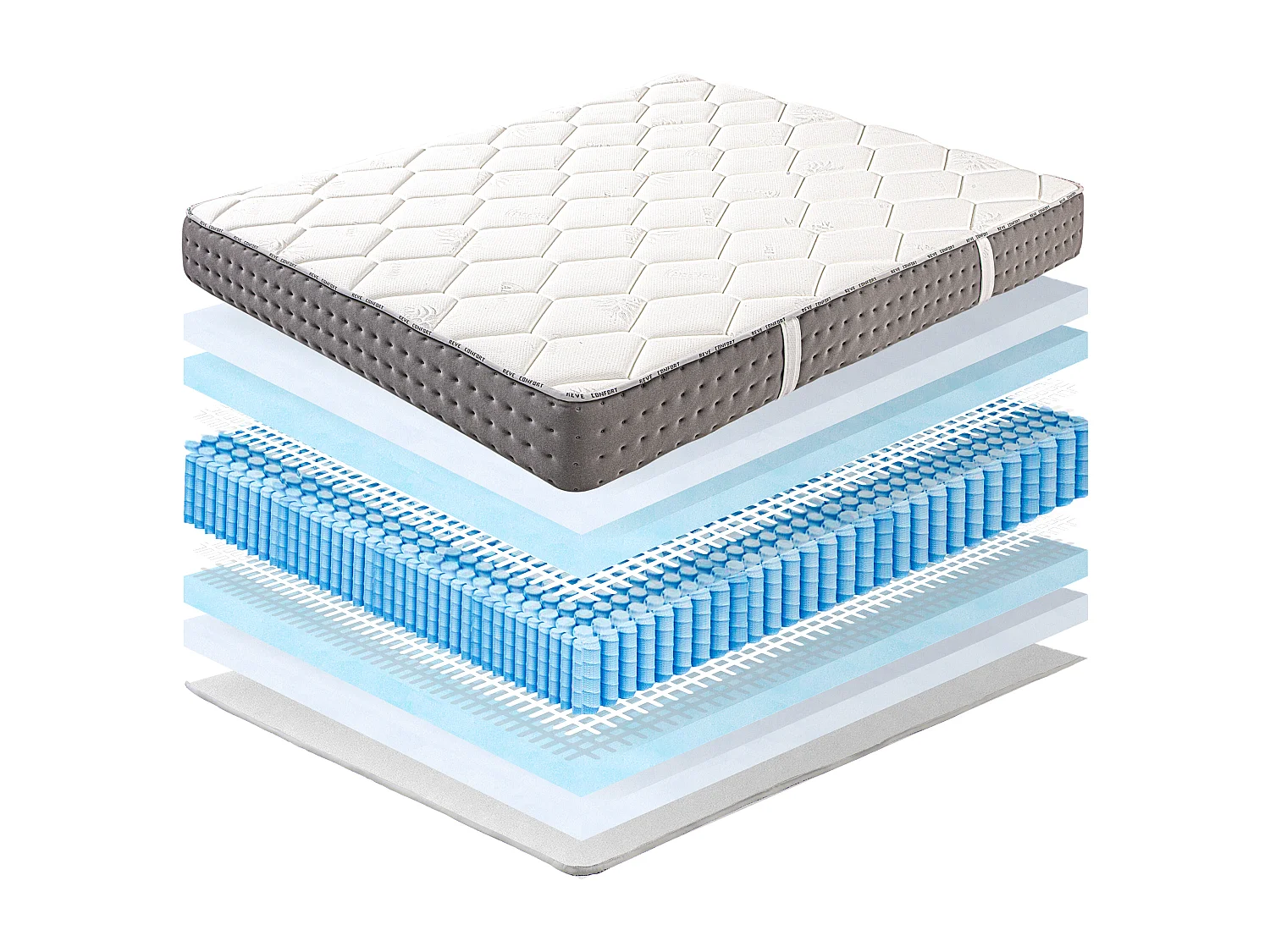 Matelas 140x200 cm, Sakina, 24cm, Ressorts Ensachés, Mousse Haute Densité, Soutien ferme