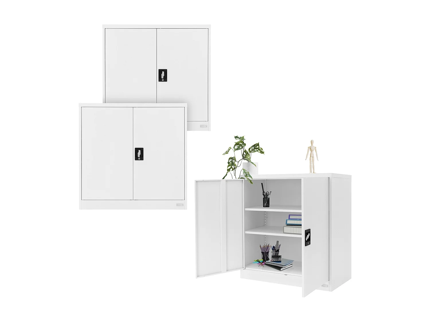 3 Armoires bureau en acier blanc meuble à dossiers portes battantes 90x40x90 cm