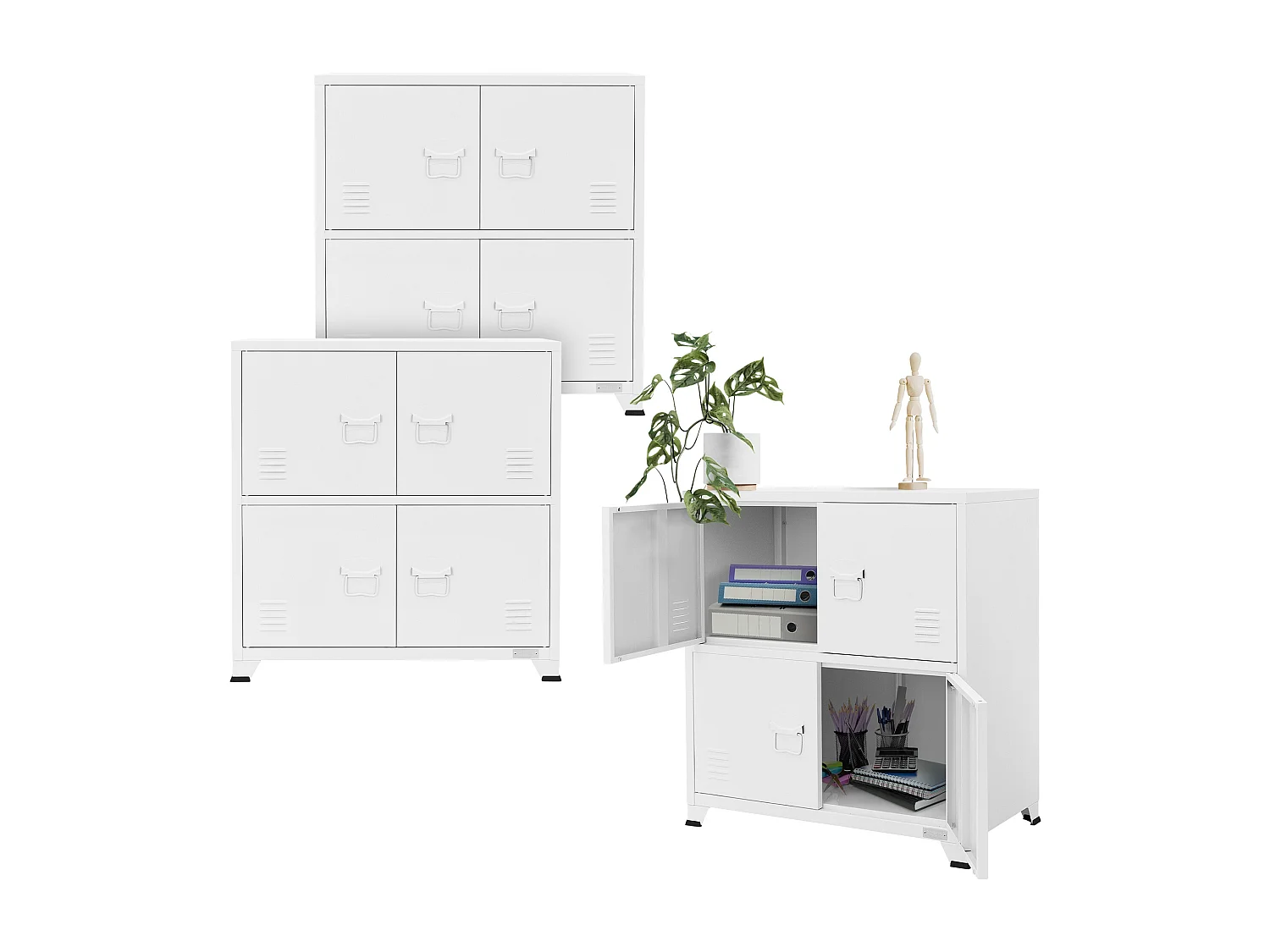 Set di 3 Armadi da Ufficio in Acciaio Bianco 75x40x80,5cm - Robusto, Spazioso, Design Elegante