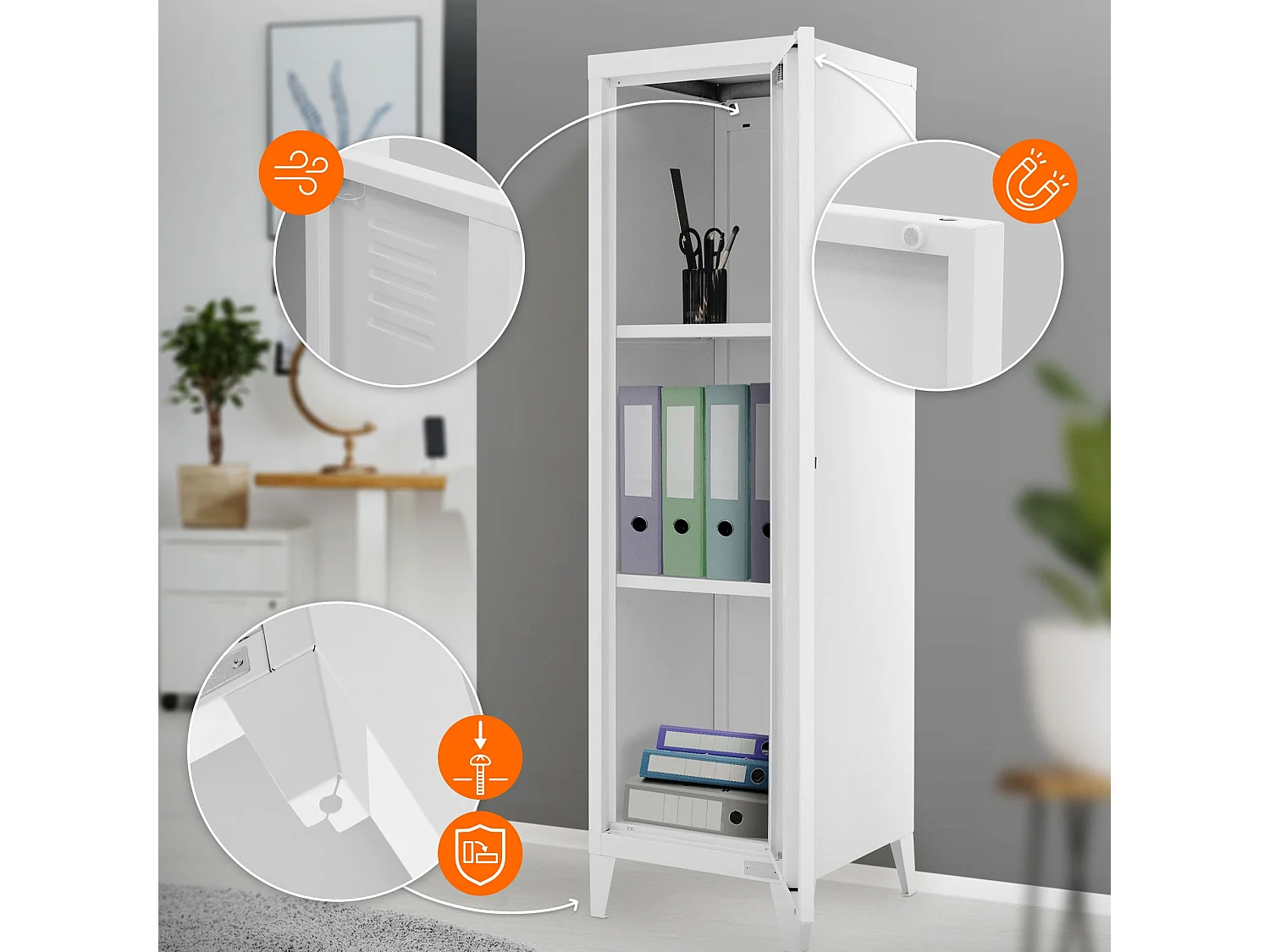 Set 4 armoire de classement rangement bureau 3 compartiments blanc 38x38x137,5cm