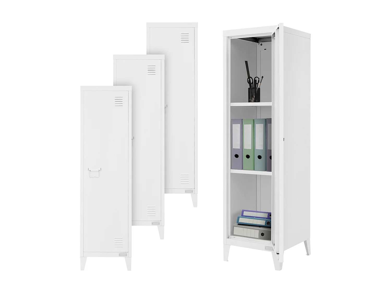 Set 4 armoire de classement rangement bureau 3 compartiments blanc 38x38x137,5cm