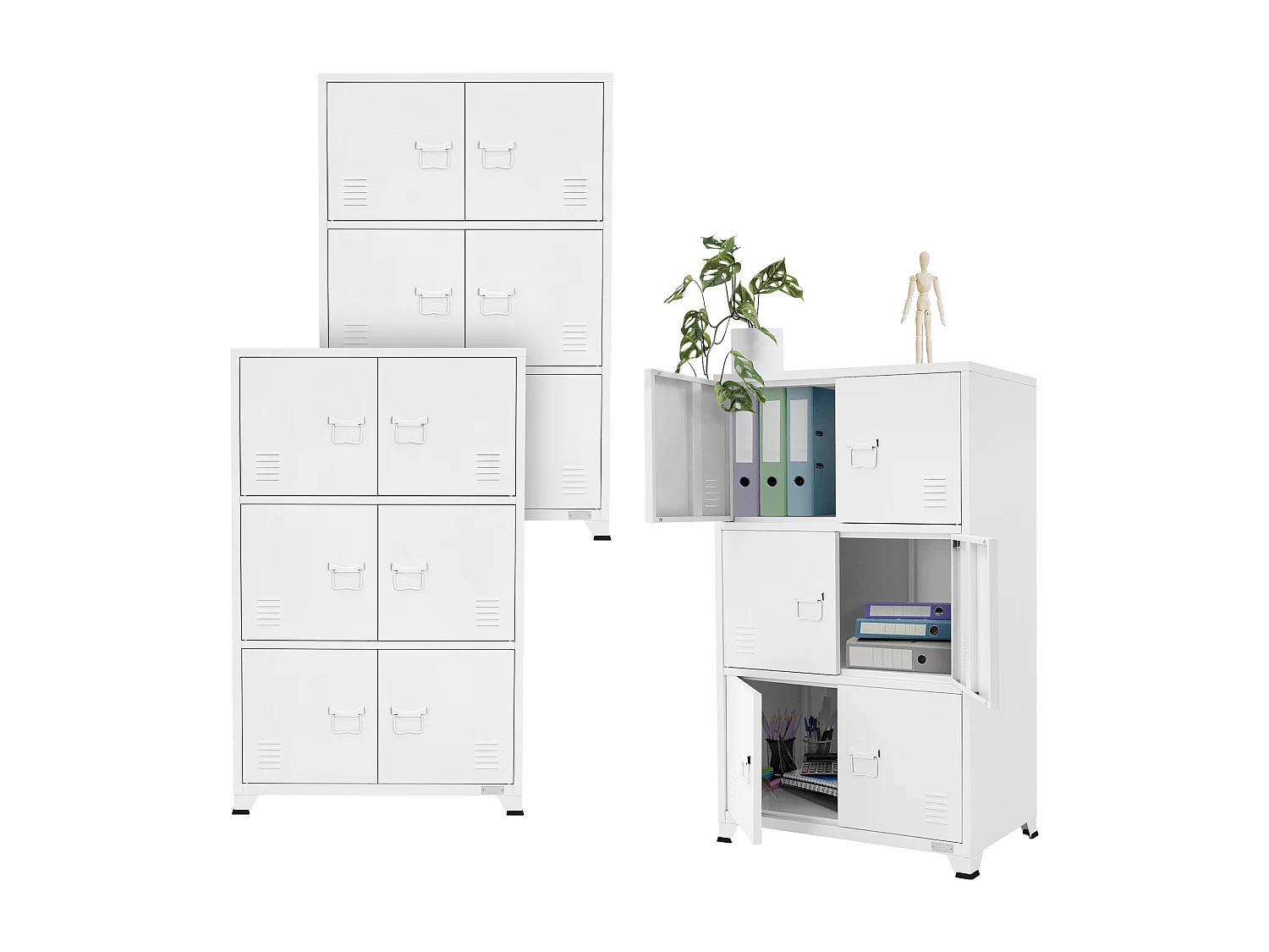 Lot de 3 armoires de bureau Armoire de classement Armoire en acier avec étagères