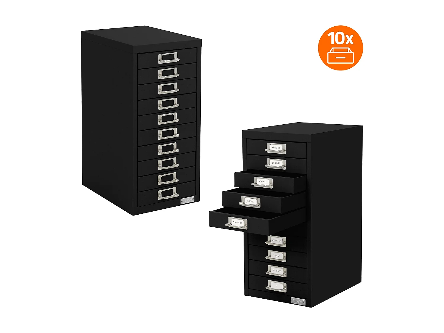 Set de 2 armoire à dossiers avec 10 tiroirs en métal noir classeur documents A4