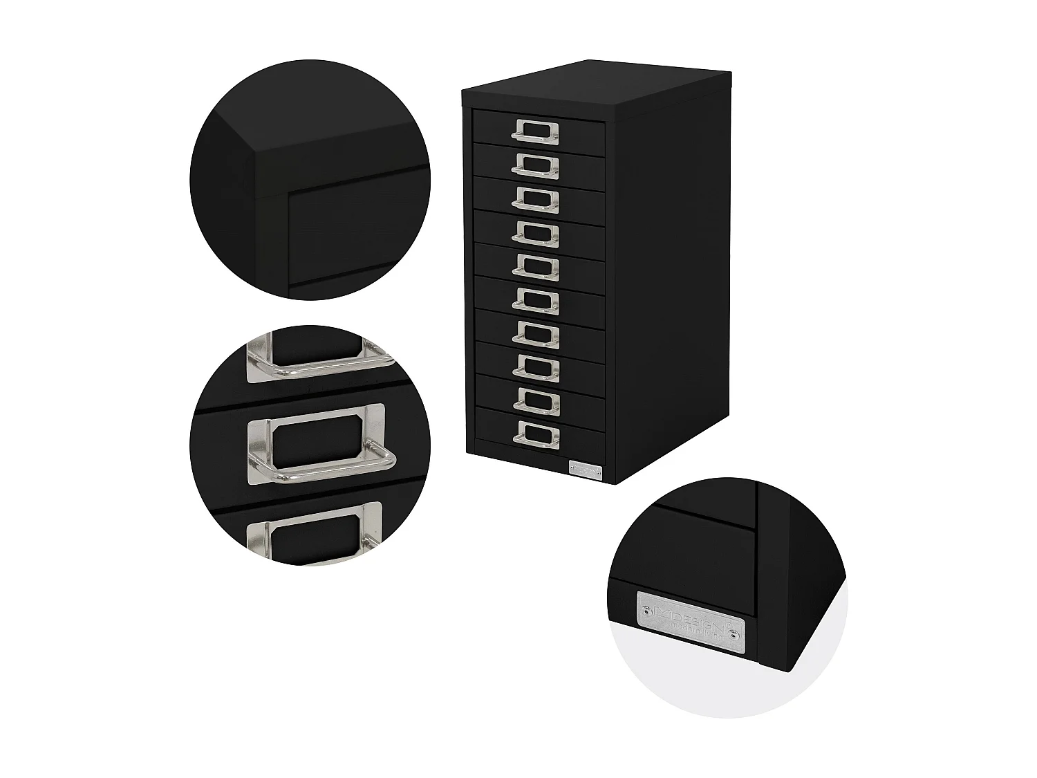 Set de 2 armoire à dossiers avec 10 tiroirs en métal noir classeur documents A4