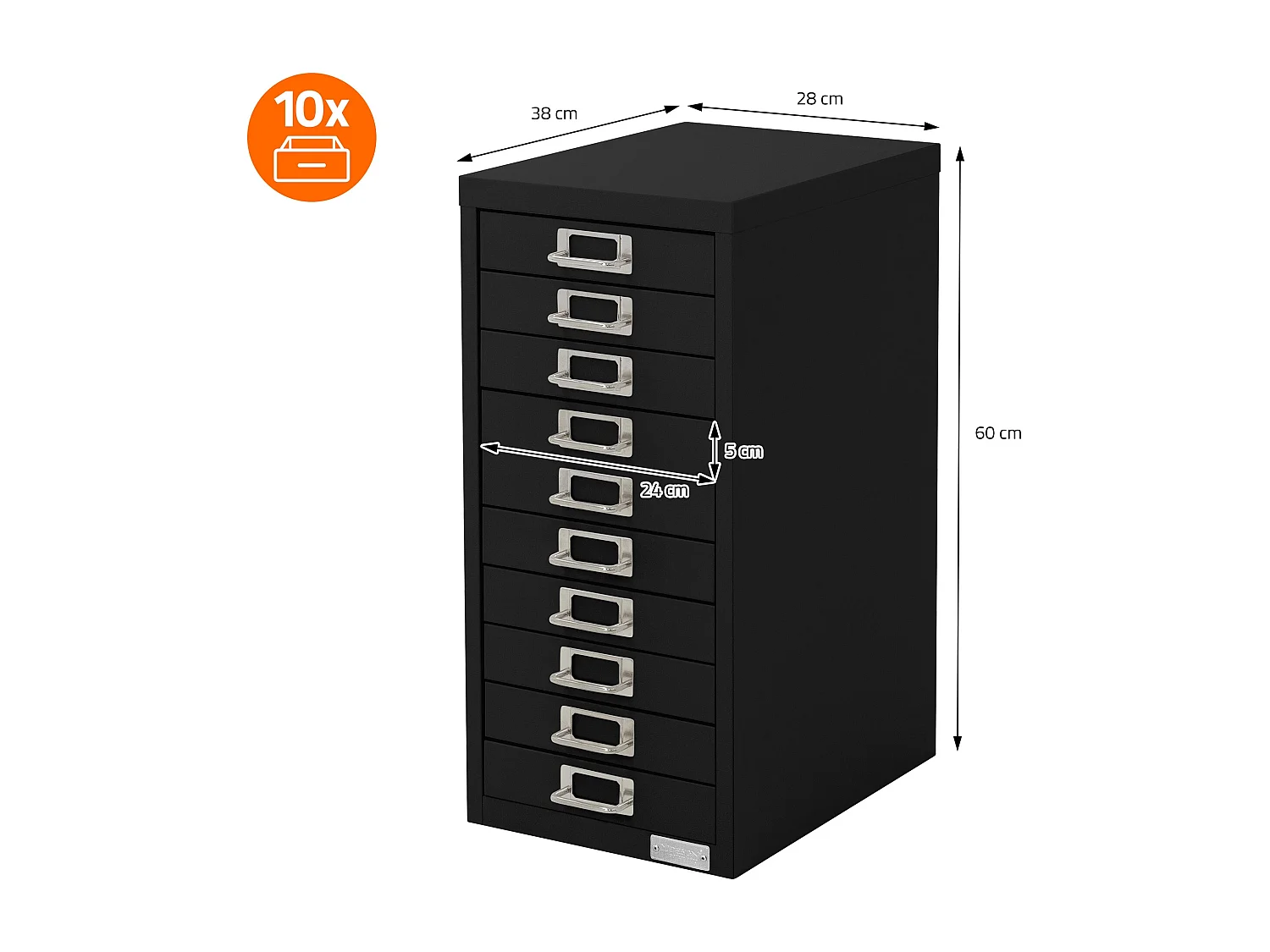 Set de 2 armoire à dossiers avec 10 tiroirs en métal noir classeur documents A4