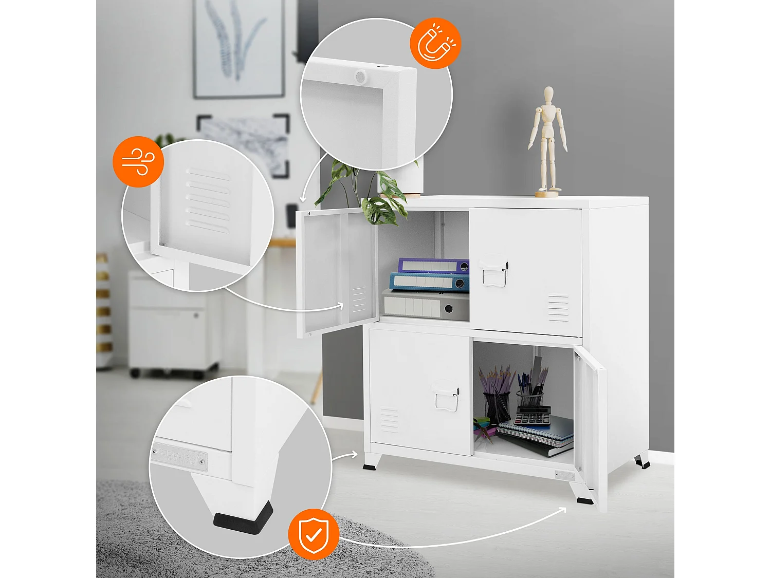 Lot de 2 armoires de bureau classement avec étagères en acier blanc 75x40x80,5cm