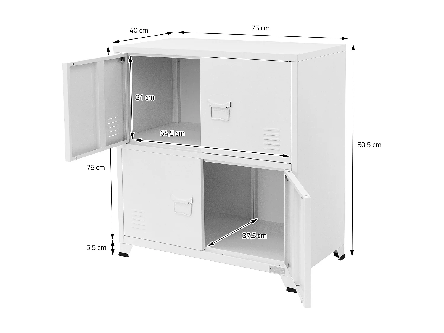 Lot de 2 armoires de bureau classement avec étagères en acier blanc 75x40x80,5cm