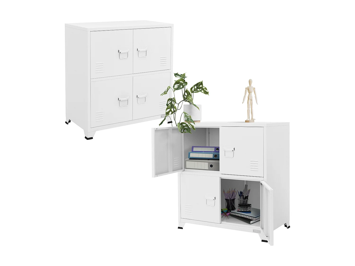 Lot de 2 armoires de bureau classement avec étagères en acier blanc 75x40x80,5cm