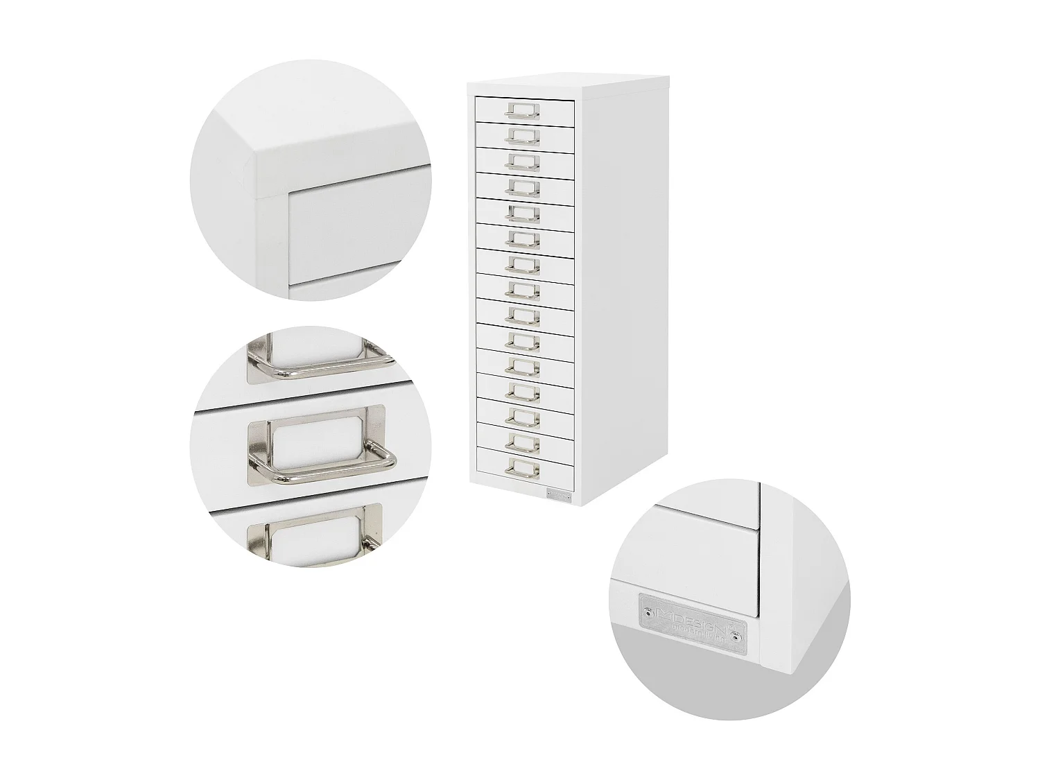 Set de 4 armoire à dossiers avec 15 tiroirs en métal blanc classeur documents A4