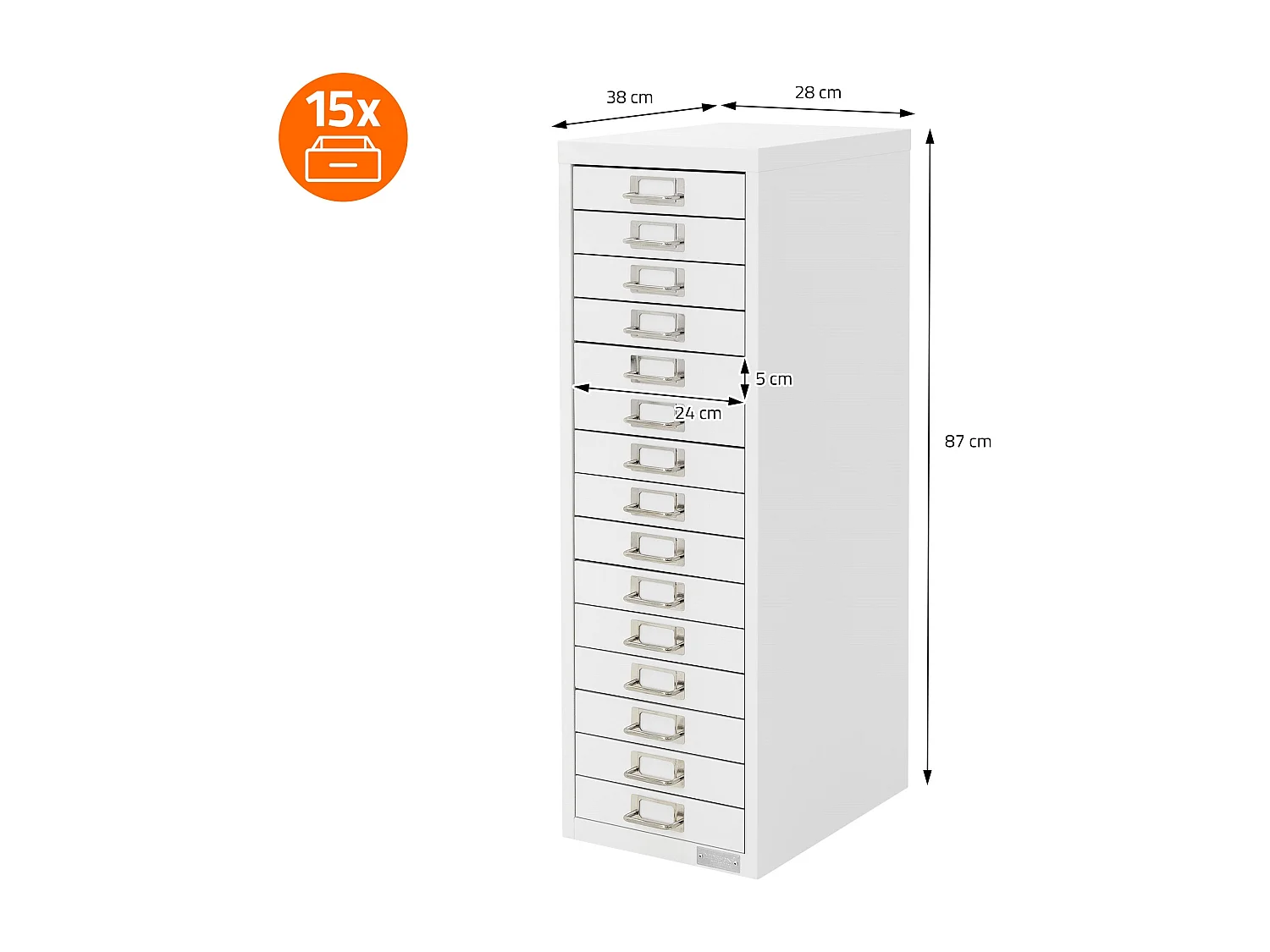 Set de 4 armoire à dossiers avec 15 tiroirs en métal blanc classeur documents A4