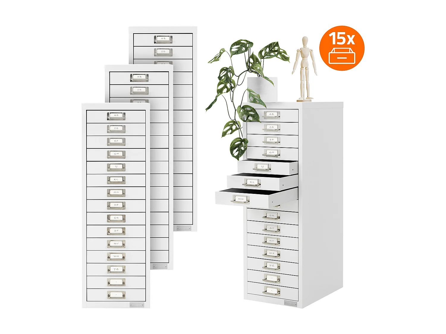 Set de 4 armoire à dossiers avec 15 tiroirs en métal blanc classeur documents A4