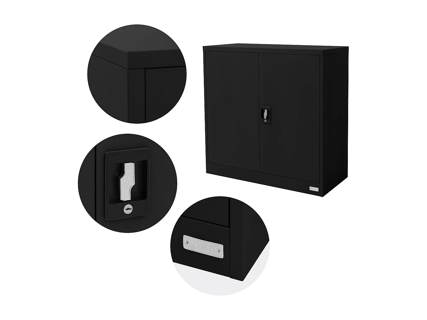 2 Armoires bureau en acier noir meuble à dossiers portes battantes 90x40x90 cm