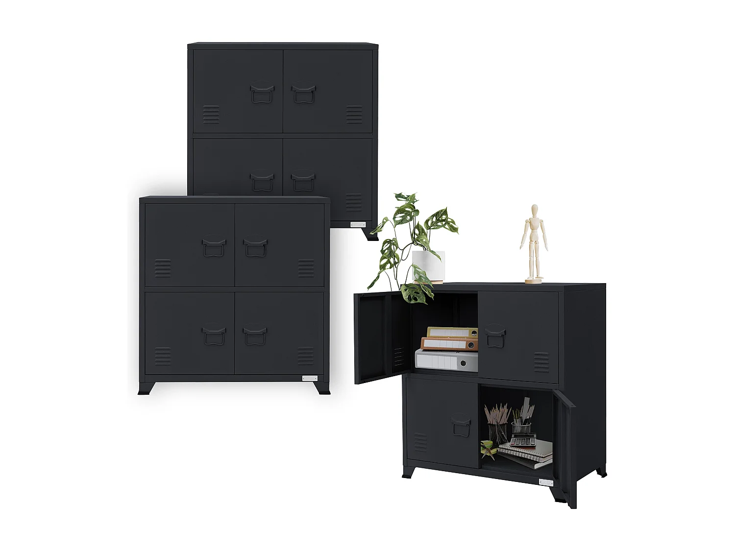 3x Archivador de oficina armario metal antracita 2 compartimentos 75x40x80,5cm