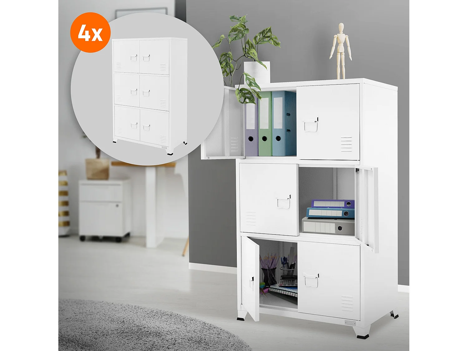 Lot de 4 armoires de bureau Armoire de classement Armoire en acier avec étagères