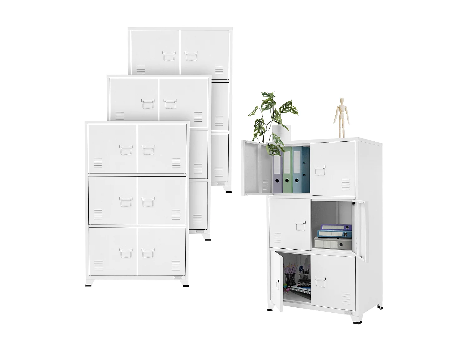Lot de 4 armoires de bureau Armoire de classement Armoire en acier avec étagères