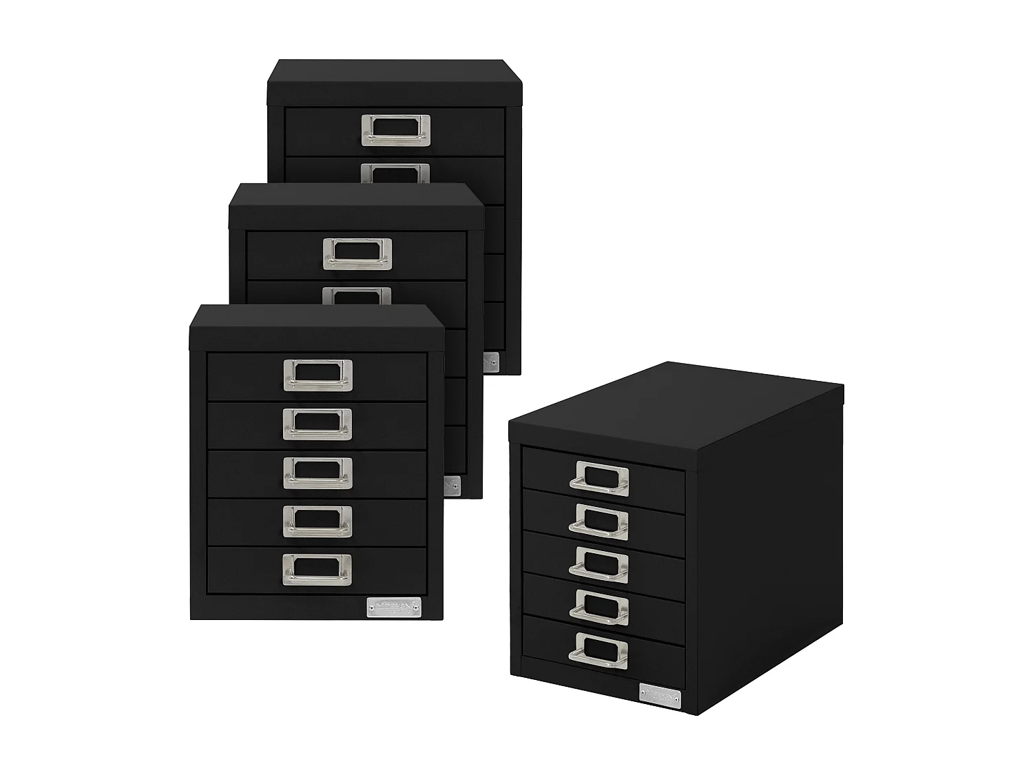 Set de 4 armoire à dossiers avec 5 tiroirs en métal noir classeur documents A4